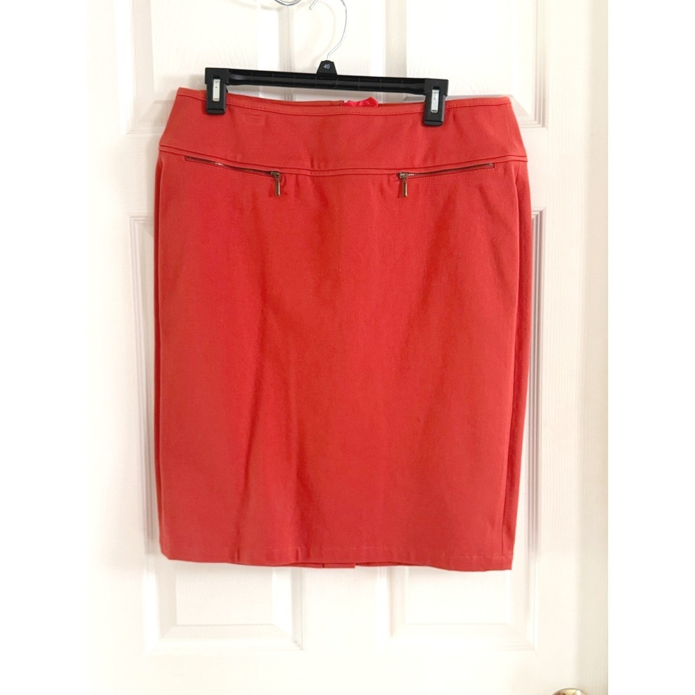 Doncaster‎ Womens Coral Red Cotton Stretch Pencil Skirt Size 12 Zipper Detail